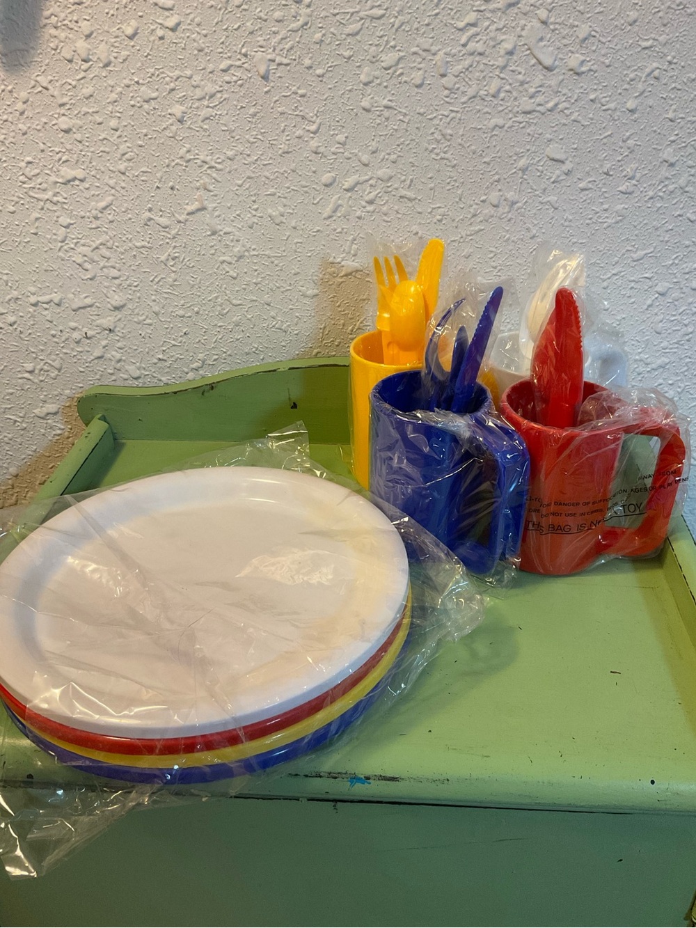 Retro picnic serving set. Primary color. Complete set
